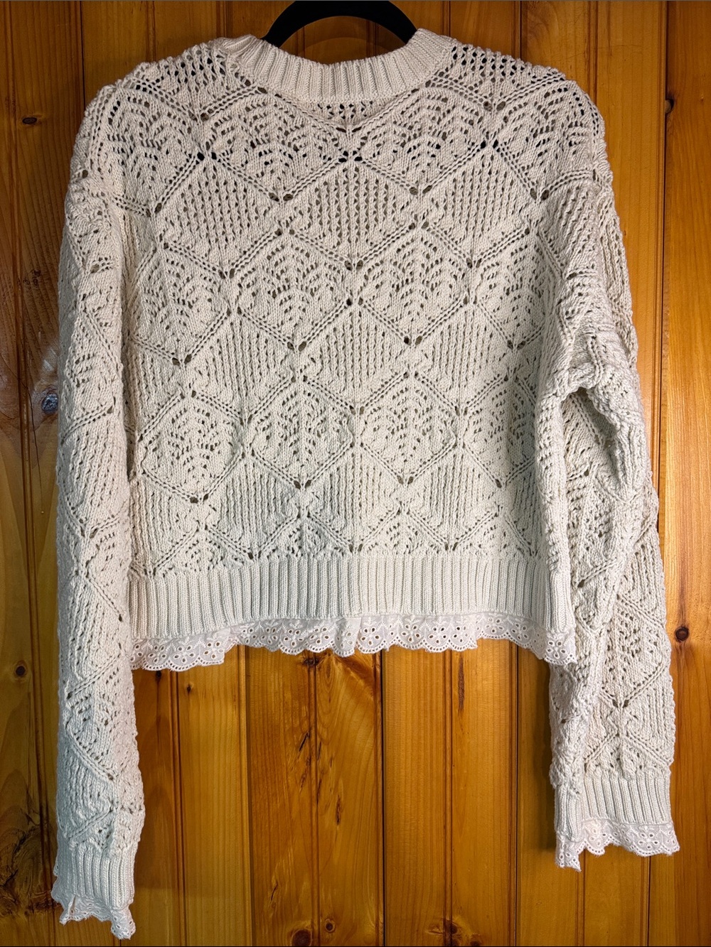 Zara Ivory Openwork Knit Sweater with Lace Hem Trim - Picture 10 of 11